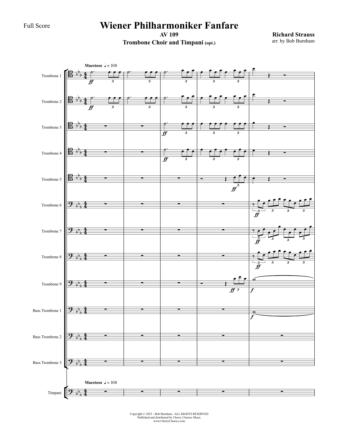 Wiener Philharmoniker Fanfare for Trombone Choir & Timpani (Opt.) (arr. Bob Burnham)