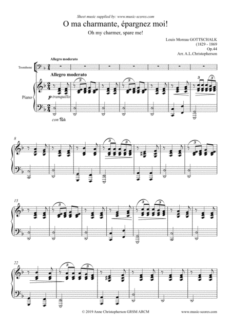 O ma charmante, épargnez moi - Trombone and Piano (arr. Anne L Christopherson GRSM ARCM)