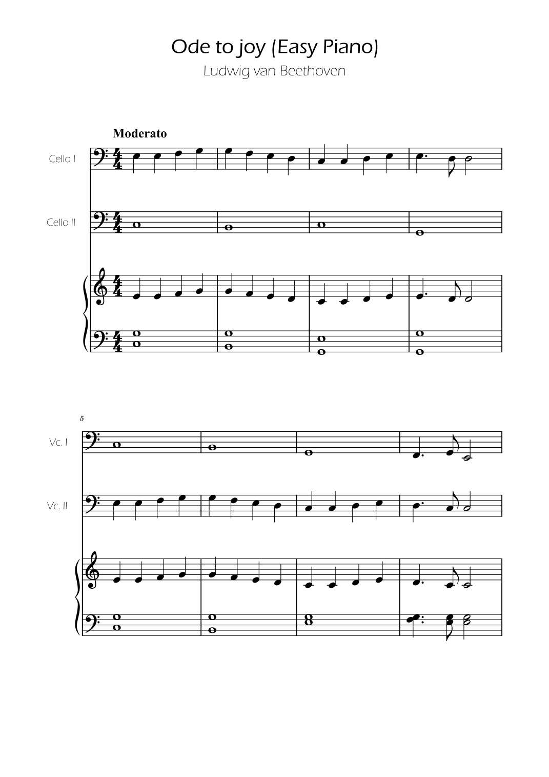 Ode To Joy - Easy Cello Duet w/ piano accompaniment (arr. Ygor Nunes)
