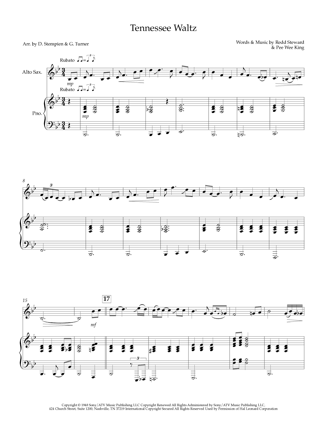 Tennessee Waltz (arr. Debra E. Stempien, Gregory H. Turner)