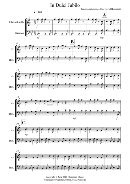 In Dulci Jublio for Clarinet and Bassoon Duet (arr. David Burndrett)