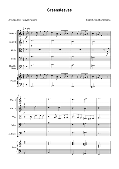 Greensleeves - String Quintet and Piano accompaniment (arr. Marival Moreira)