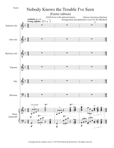 Nobody Knows the Trouble I've Seen (Easter edition) (arr. KJ Murdock)