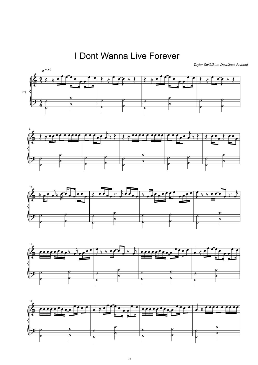 I Don't Wanna Live Forever (fifty Shades Darker) (arr. Taylor Swift)