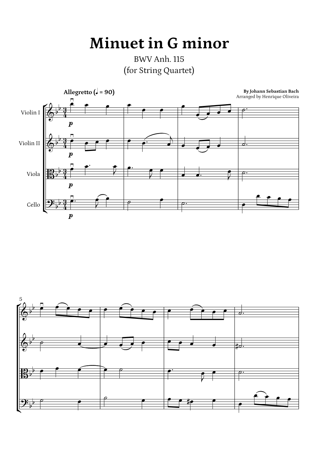 Minuet in G minor, BWV Anh. 115 (String Quartet) - J. S. Bach (arr. Henrique Oliveira)