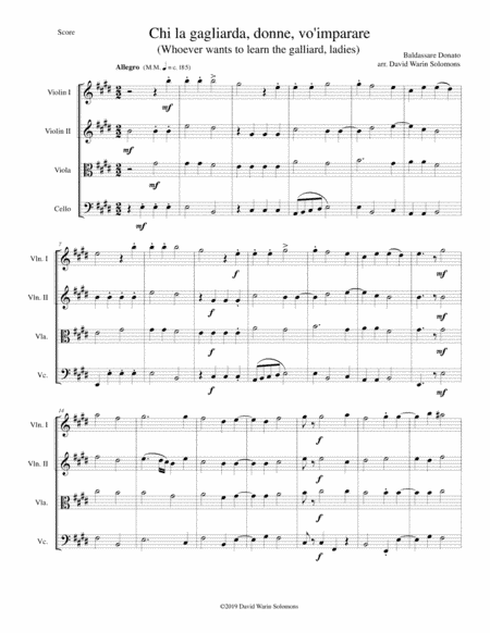 Chi la gagliarda (Whoever wants to learn the galliard) arranged for string quartet (arr. David Warin Solomons)
