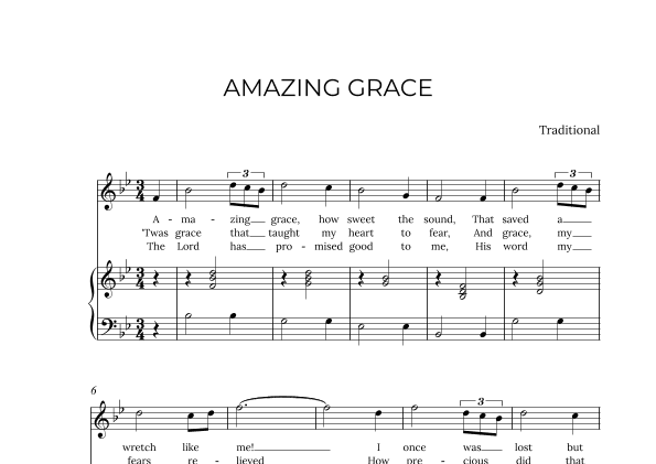 AMAZING GRACE - for piano and soprano in Bb major (arr. Alex Nunes Rodrigues)