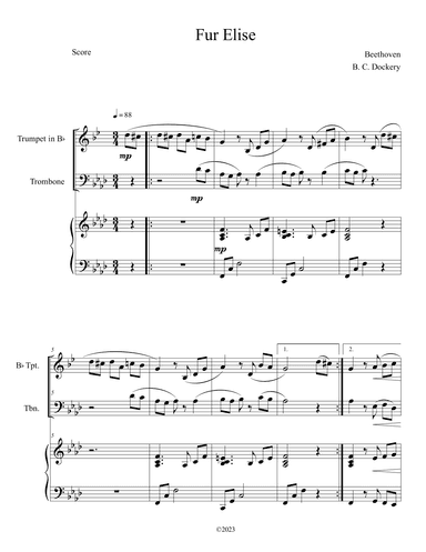 Fur Elise (Trumpet and Trombone Duet with Piano Accompaniment) (arr. B. C. Dockery)