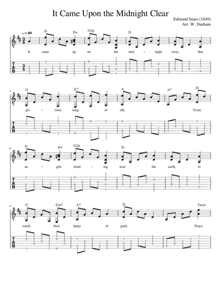 It Came Upon the Midnight Clear - Fingerstyle Guitar Tab / Notation / Lyrics (arr. Big Bill Durham)