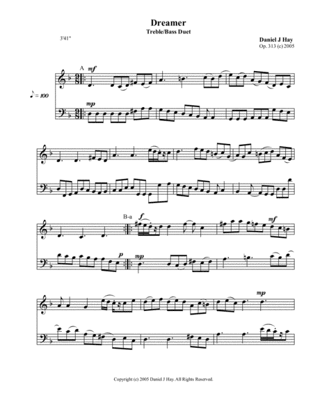 Dreamer (Opus 313) (Treble/Bass Duet)