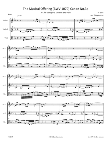 Bach: The Musical Offering (BWV 1079) No. 3d; Canon arr. for 2 Violins and Viola (arr. D Oppenheim)