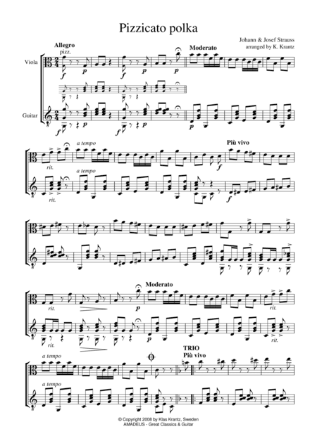Pizzicato Polka for viola and guitar (arr. K. Krantz)