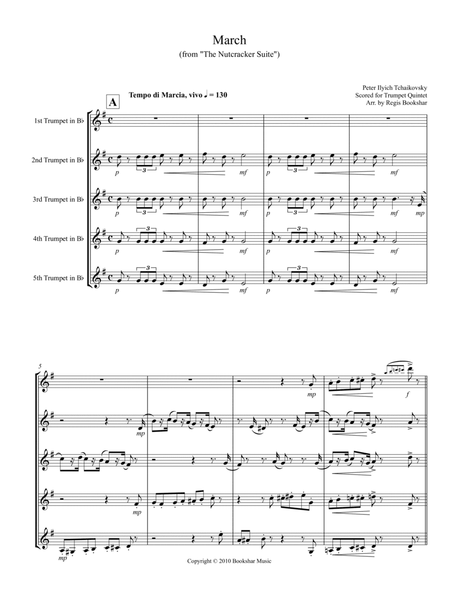 March (from "The Nutcracker Suite") (F) (Trumpet Quintet) (arr. Regis Bookshar)