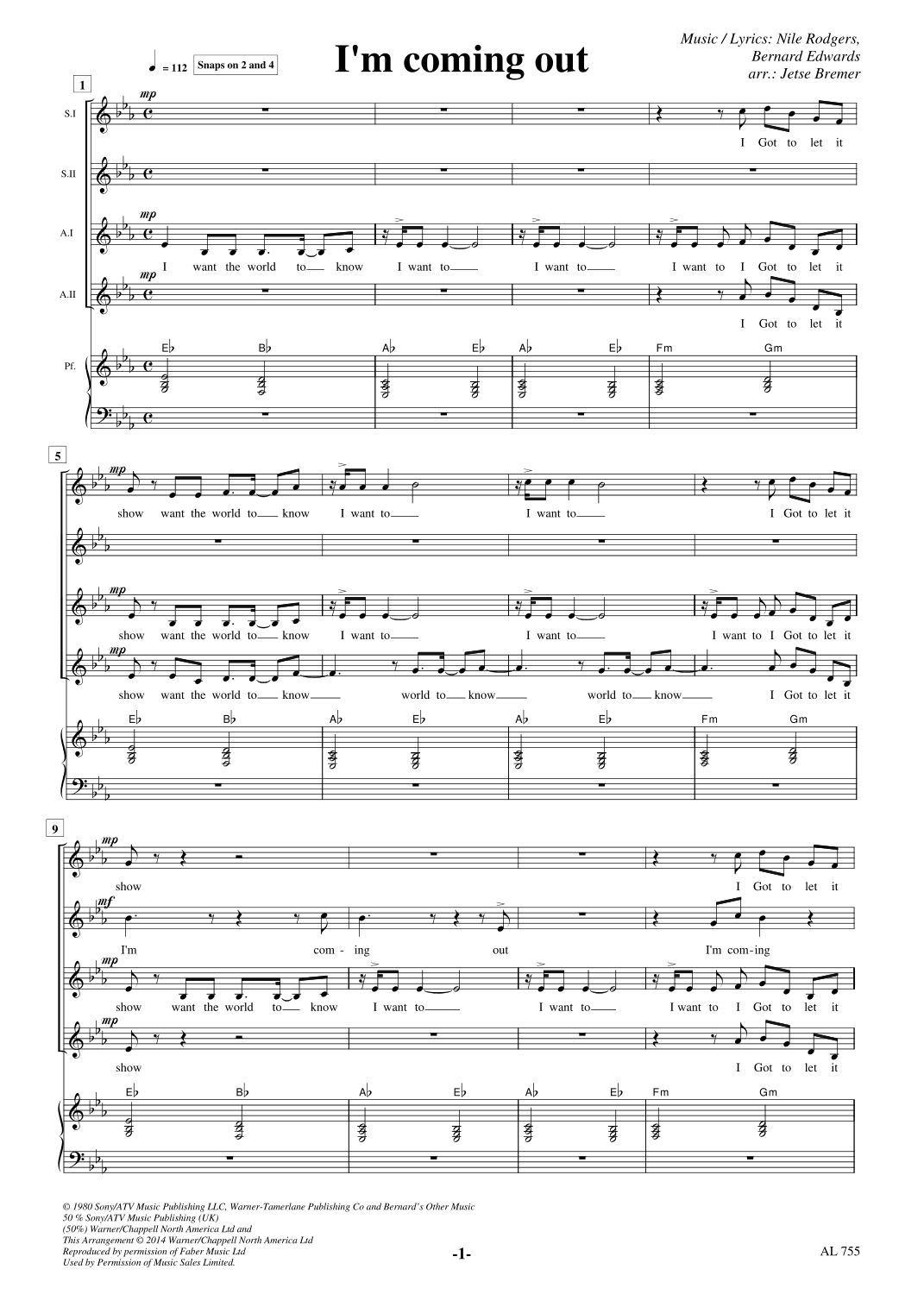 I'm Coming Out (arr. Jetse Bremer)