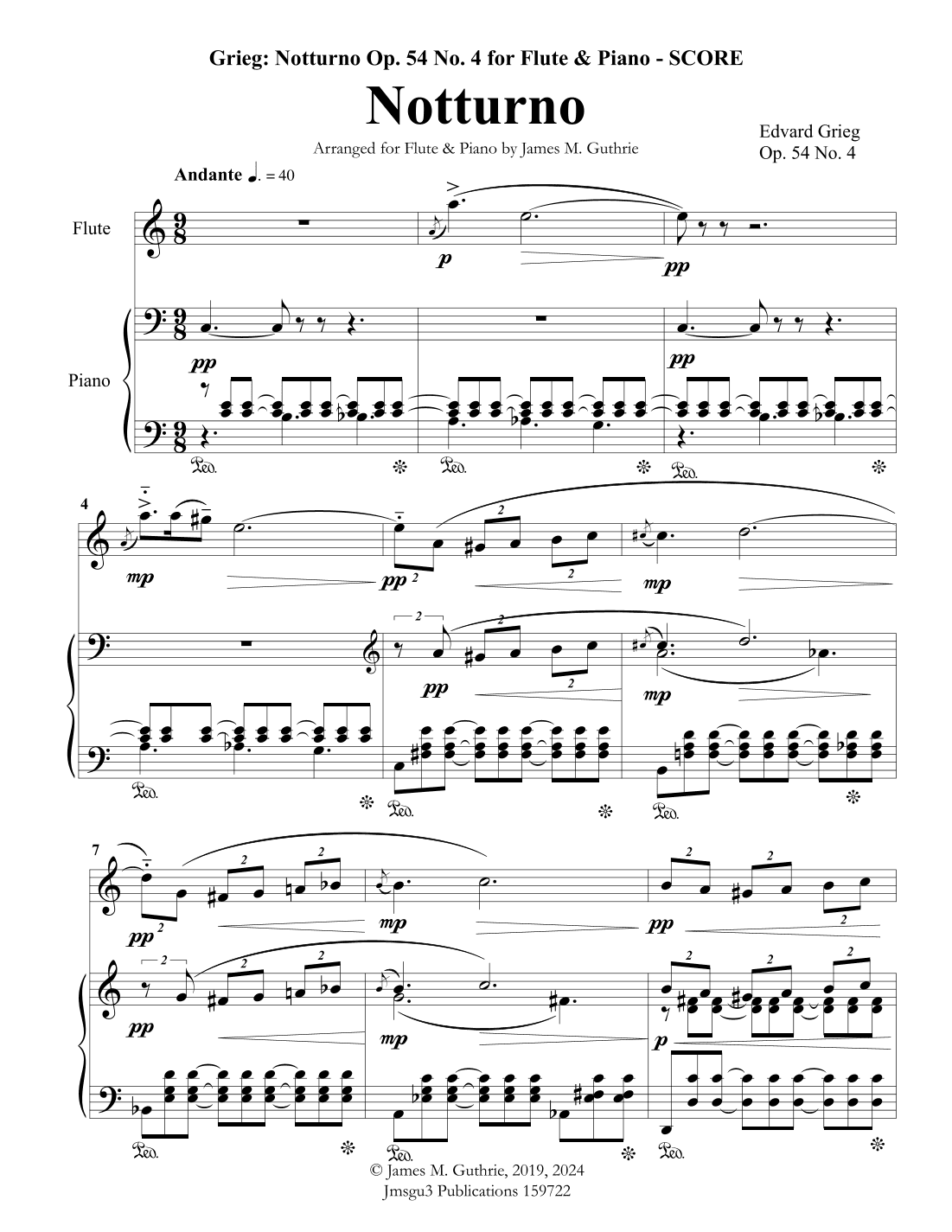 Grieg: Notturno Op. 54 No. 4 for Flute & Piano (arr. James M. Guthrie)