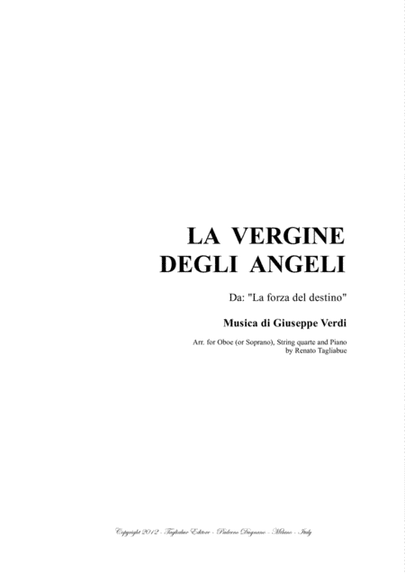 LA VERGINE DEGLI ANGELI - G.Verdi - Arr. for Oboe (or Soprano), String quartet and Piano/Organ (arr. Renato Tagliabue)