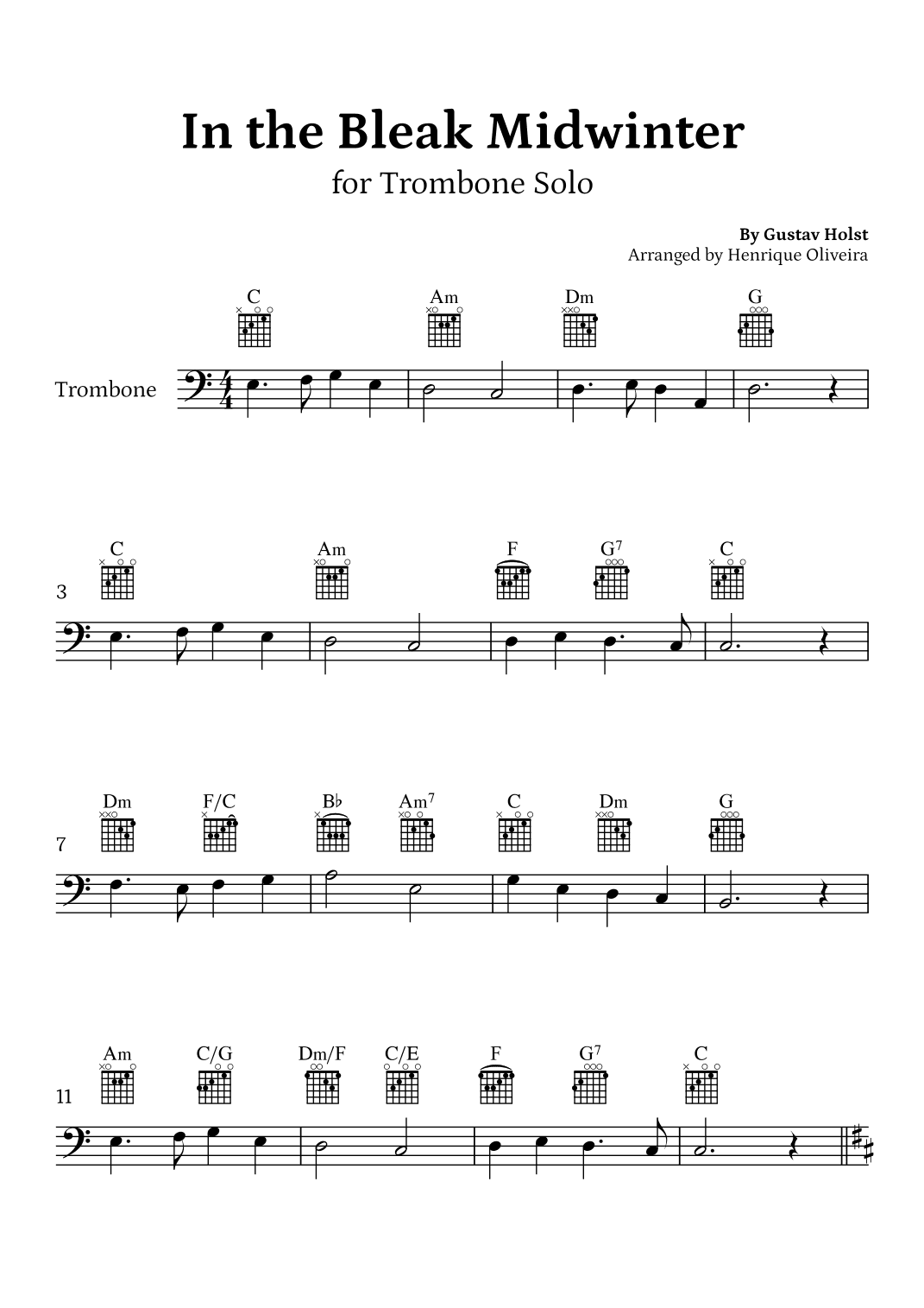 In the Bleak Midwinter (Trombone Solo) - Beginner Level (arr. Henrique Oliveira)