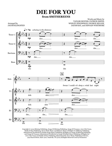 Die For You (arr. Jacob Klingsten)