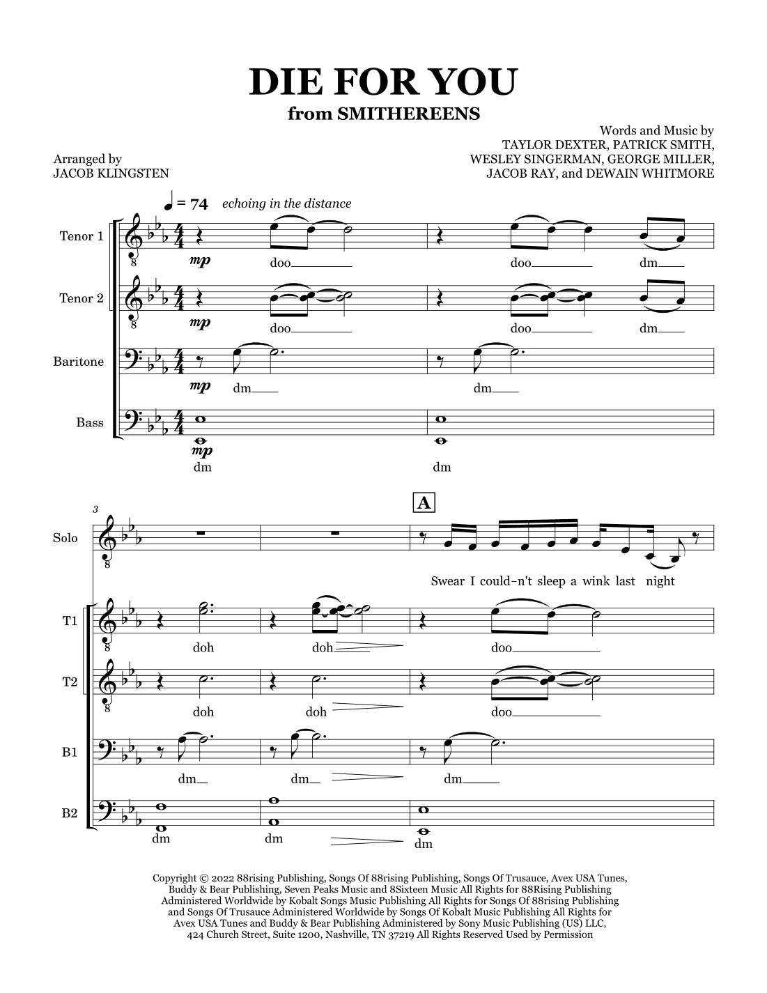 Die For You (arr. Jacob Klingsten)