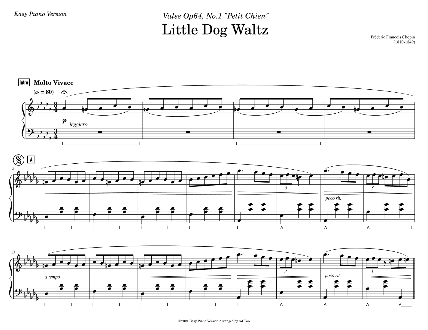 Chopin's Little Dog Waltz (Easy Piano Version) (arr. AJ Tan)
