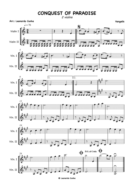 Conquest Of Paradise (arr. Leonardo Cunha)