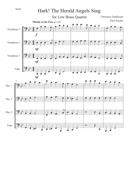 Hark! The Herald Angels Sing (Low Brass Quartet) (arr. Zach Snyder)
