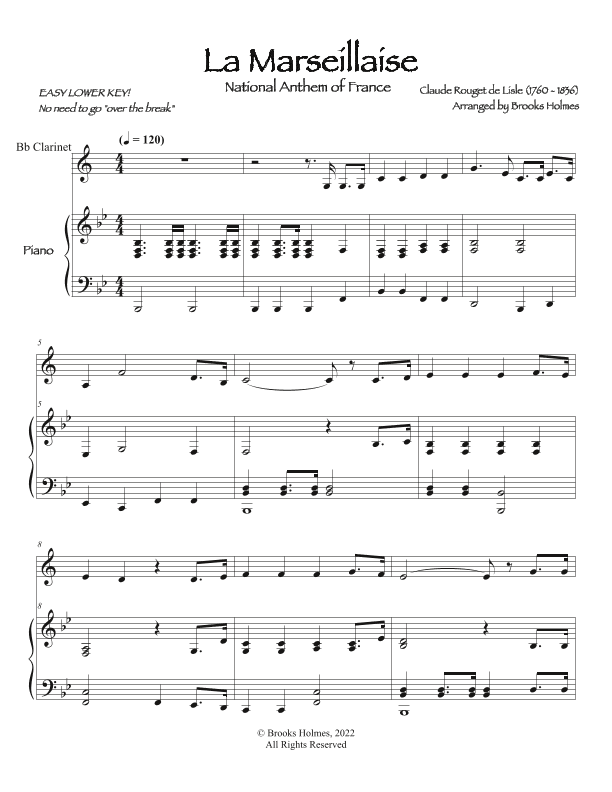 French National Anthem (La Marseillaise) Easier Clarinet & Piano (arr. Brooks Holmes)