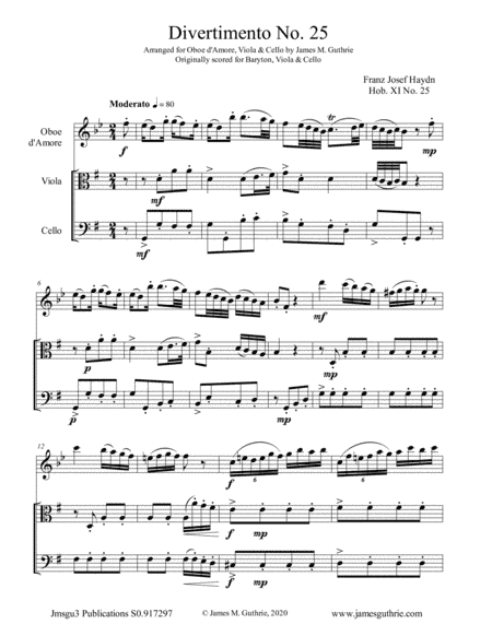 Haydn: Divertimento No. 25 Trio for Oboe d'Amore, Viola & Cello (arr. James M. Guthrie)