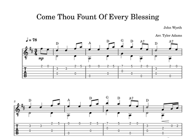 Come Thou Fount of Every Blessing (Beginner Solo Guitar) (arr. Tyler Adams)
