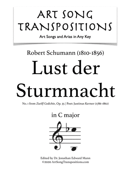SCHUMANN: Lust der Sturmnacht, Op. 35 no. 1 (transposed to C major) (arr. ArtSongTranspositions.com)