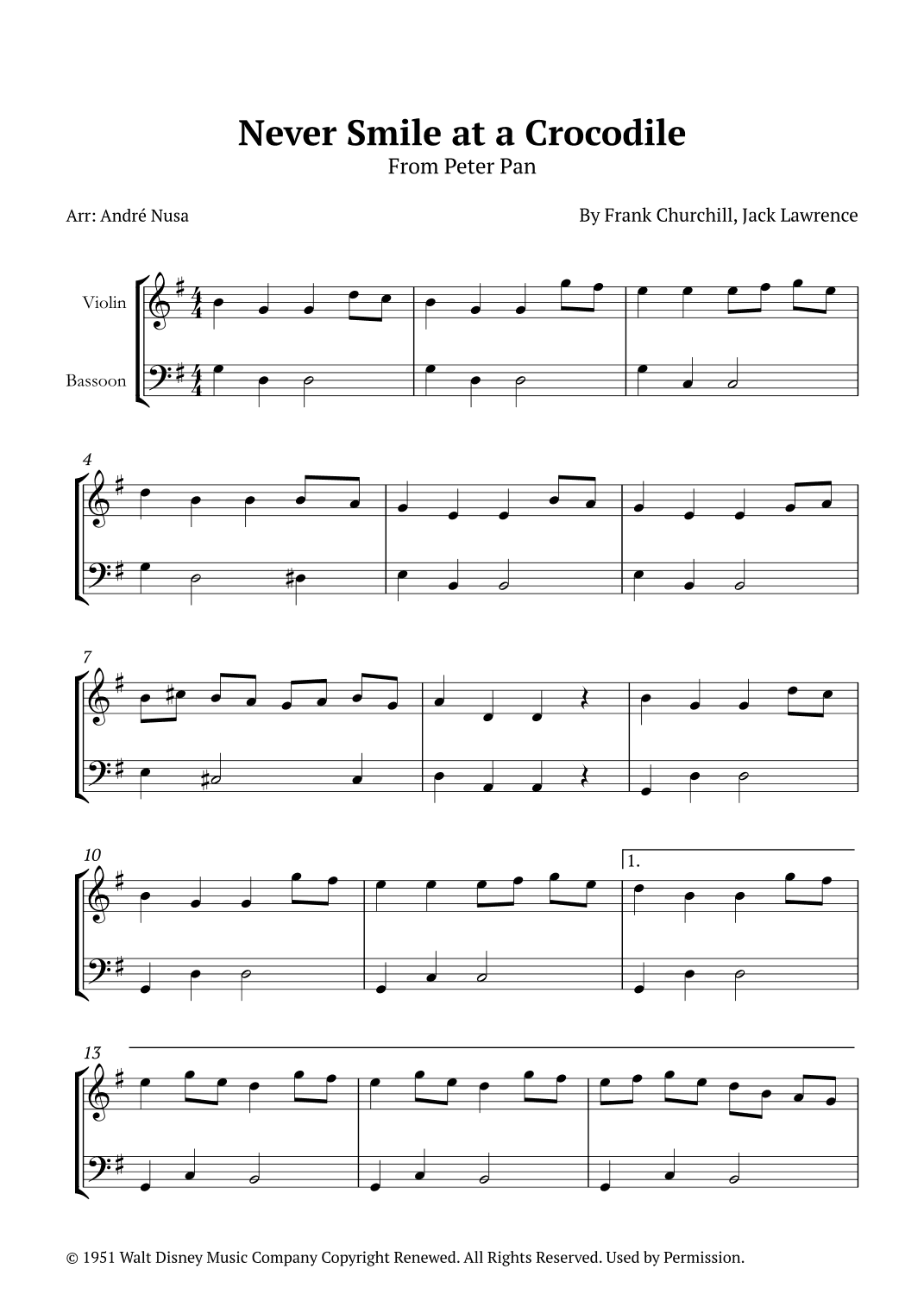 Never Smile At A Crocodile (arr. André Nusa)