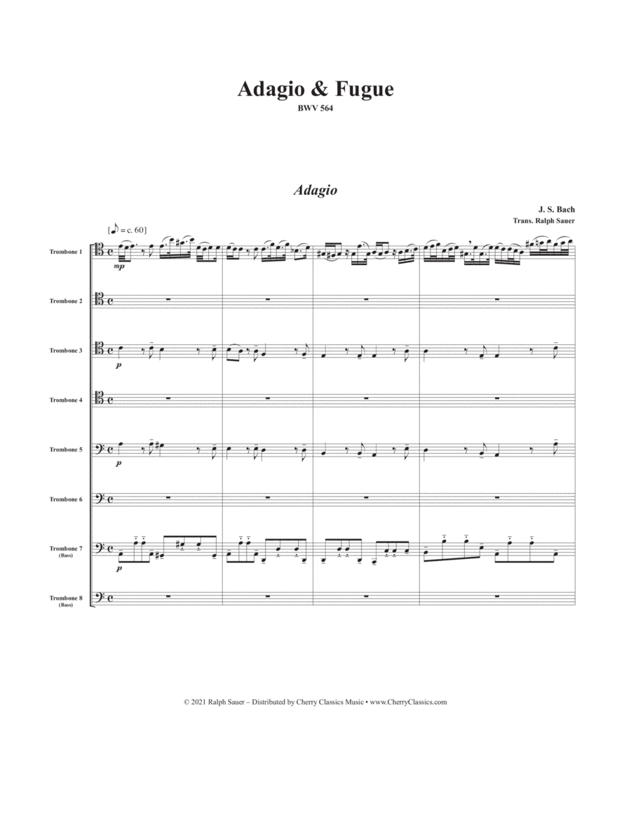 Adagio & Fugue BWV 564 for 8-part Trombone Ensemble (arr. Ralph Sauer)