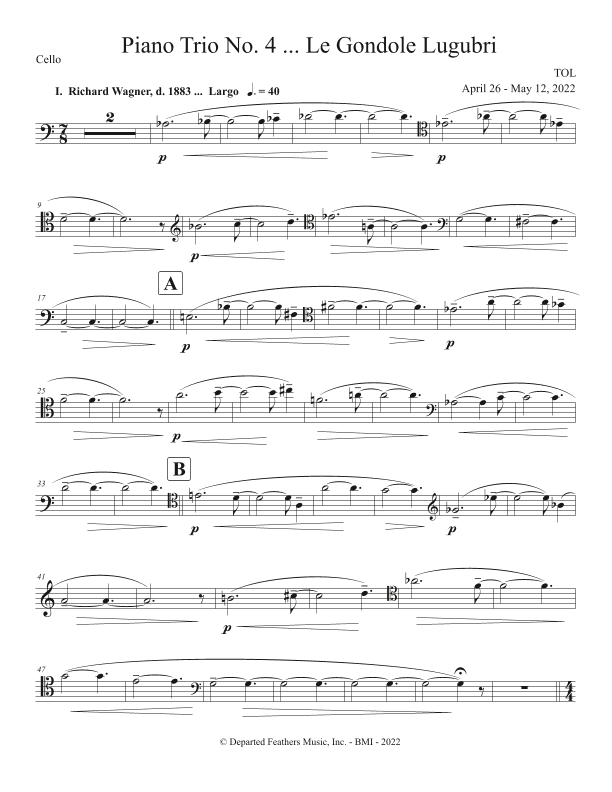 Piano Trio No. 4 ... Le Gondole Lugubri (2022) cello part