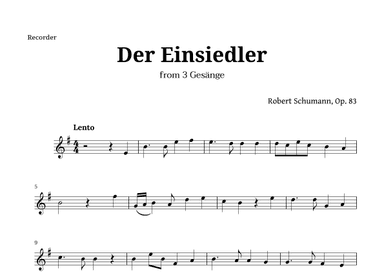 Der Einsiedler by Schumann for Recorder (arr. Langanho)