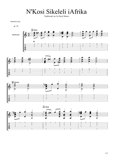 Nkosi Sikele iAfrika, for solo fingerstyle guitar (arr. Daryl Shawn)