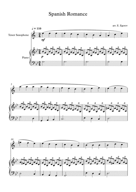Spanish Romance, For Tenor Saxophone & Piano (arr. Eugene Egorov)
