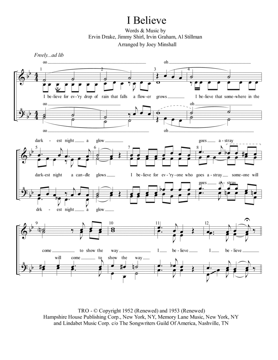 I Believe (arr. Joey Minshall)