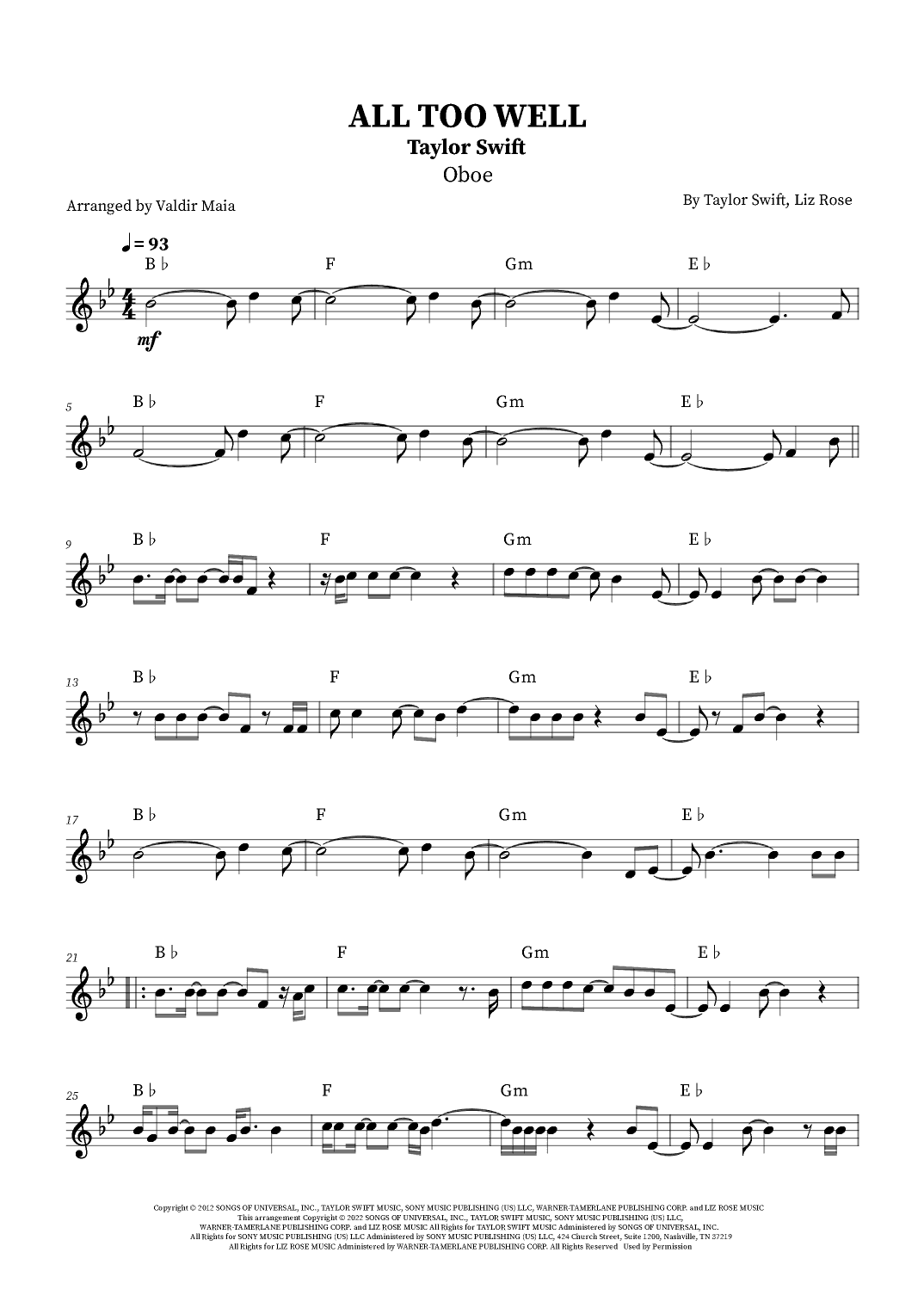 All Too Well (arr. Valdir Maia)