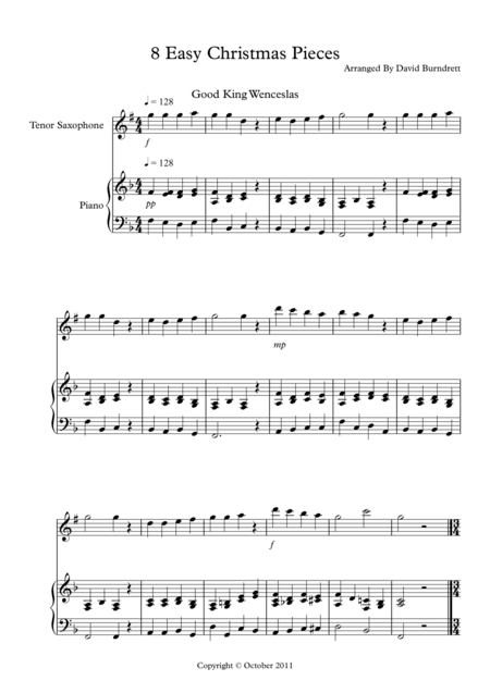 8 Easy Christmas Pieces for Tenor Saxophone And Piano (arr. David Burndrett)