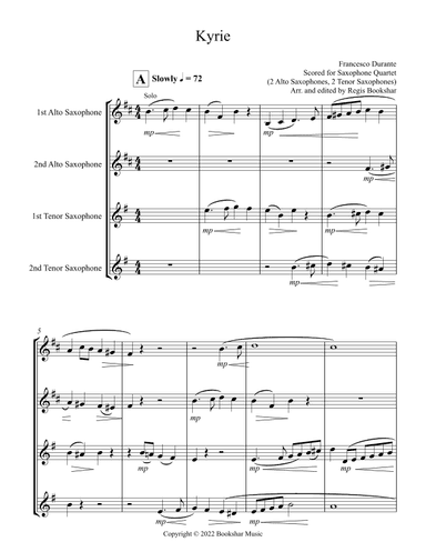 Kyrie (Durante) (Saxophone Quartet - 2 Alto, 2 Tenor) (arr. Regis Bookshar)
