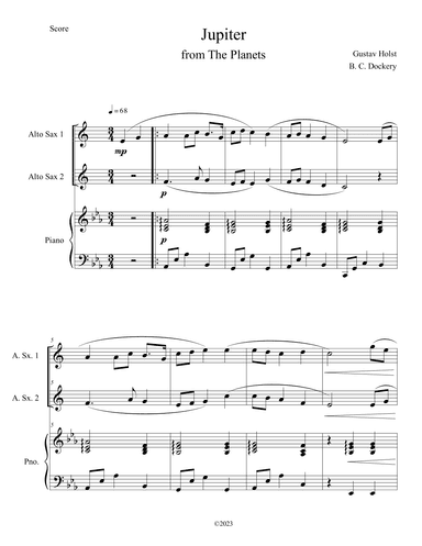 Jupiter (from The Planets) for Alto Sax Duet with Piano Accompaniment (arr. B. C. Dockery)
