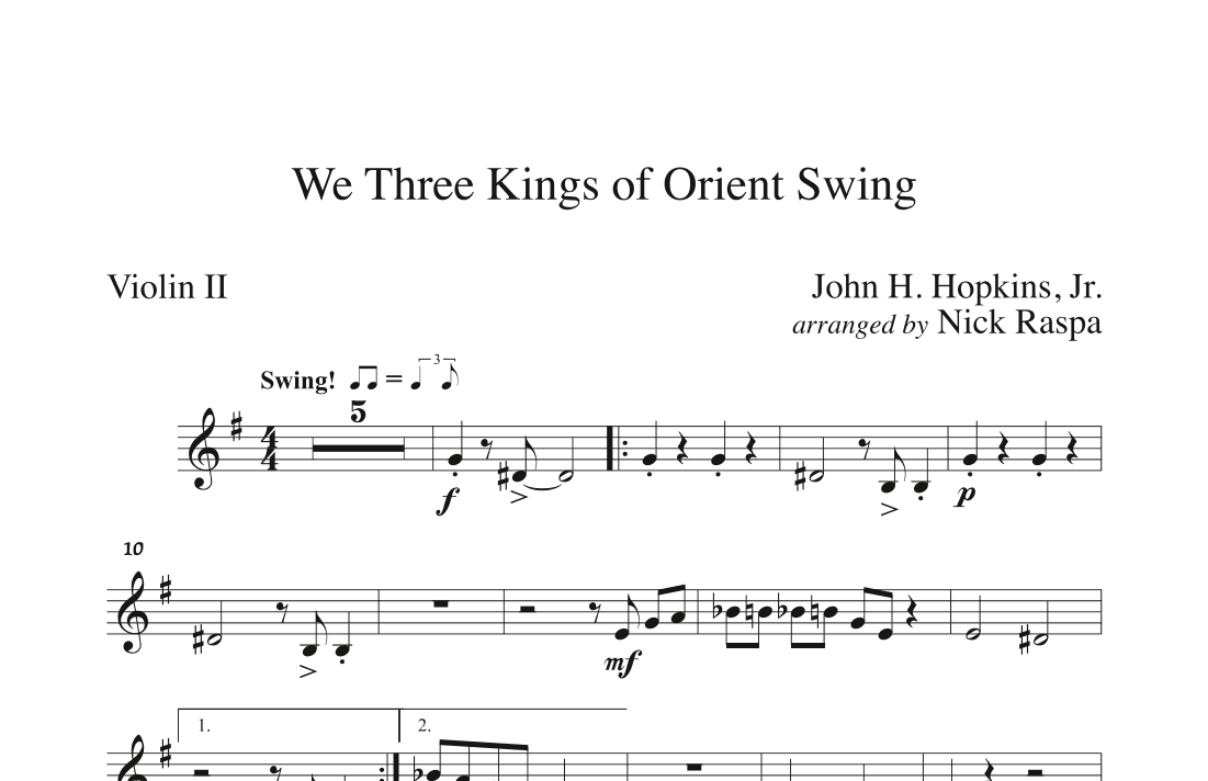 We Three Kings of Orient Swing (String Orchestra) Violin II part (arr. Nick Raspa)