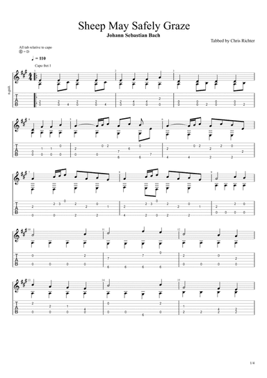 Sheep May Safely Graze ( Was mir behagt, ist nur die muntre Jagd, BWV 208) (Solo Fingerstyle Guitar (arr. Chris Richter)