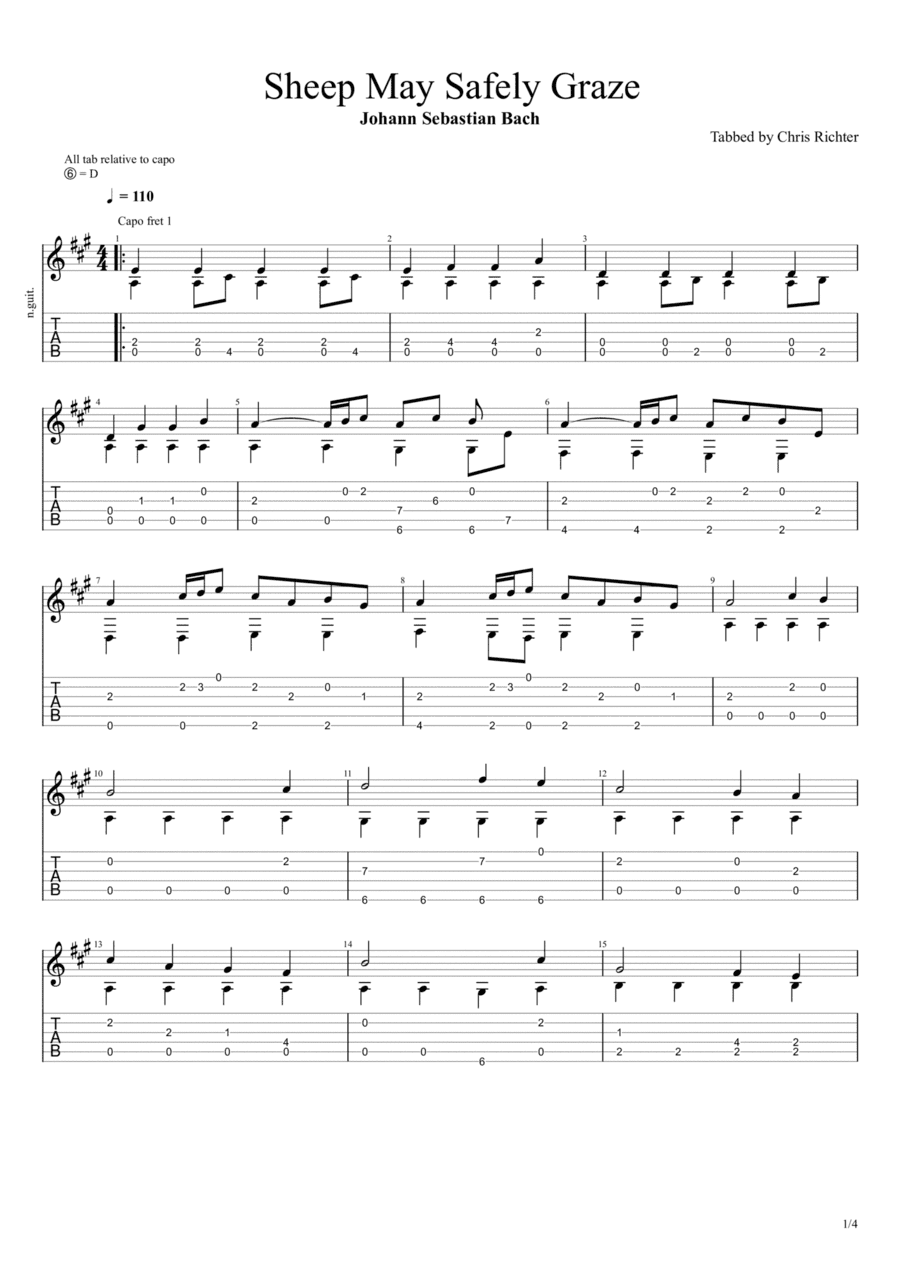 Sheep May Safely Graze ( Was mir behagt, ist nur die muntre Jagd, BWV 208) (Solo Fingerstyle Guitar (arr. Chris Richter)