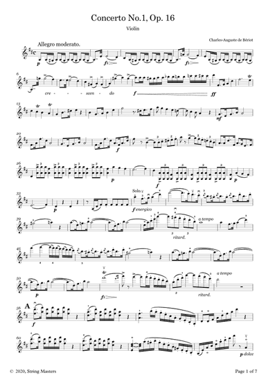Concerto No 1, Op 16 Violin (de Beriot) (arr. String Masters)