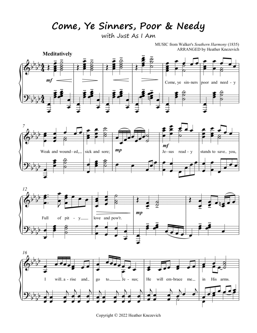 Come, Ye Sinners, Poor and Needy with Just As I Am - advanced piano (arr. Heather Knezevich)