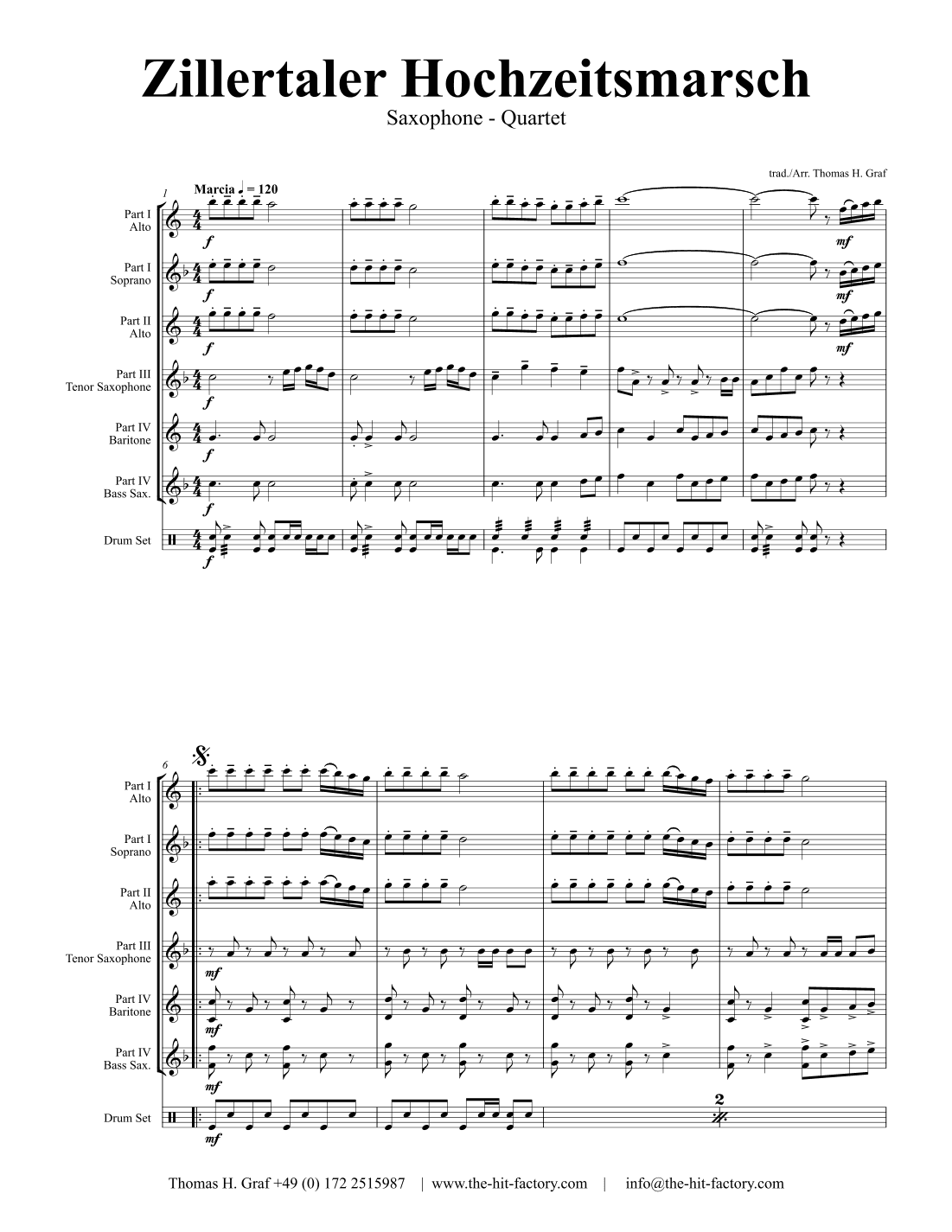 Zillertaler Hochzeitsmarsch - October Fest - Saxophone Quartet - Eb (arr. Thomas H. Graf)