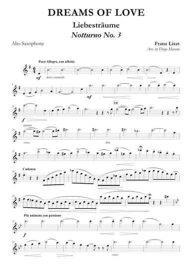 Dreams of Love No. 3 for Alto Saxophone and Piano (arr. Diego Marani)