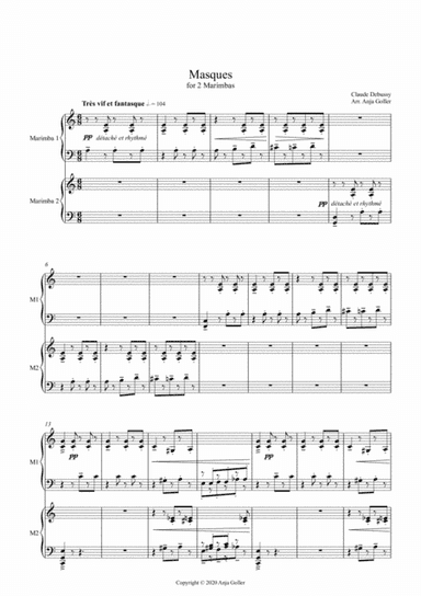 Claude Debussy: Masques, arranged for 2 Marimbas (5.0) by Anja Goller (arr. Anja Goller)