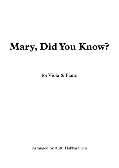 Mary, Did You Know? (arr. Antti Hakkarainen)